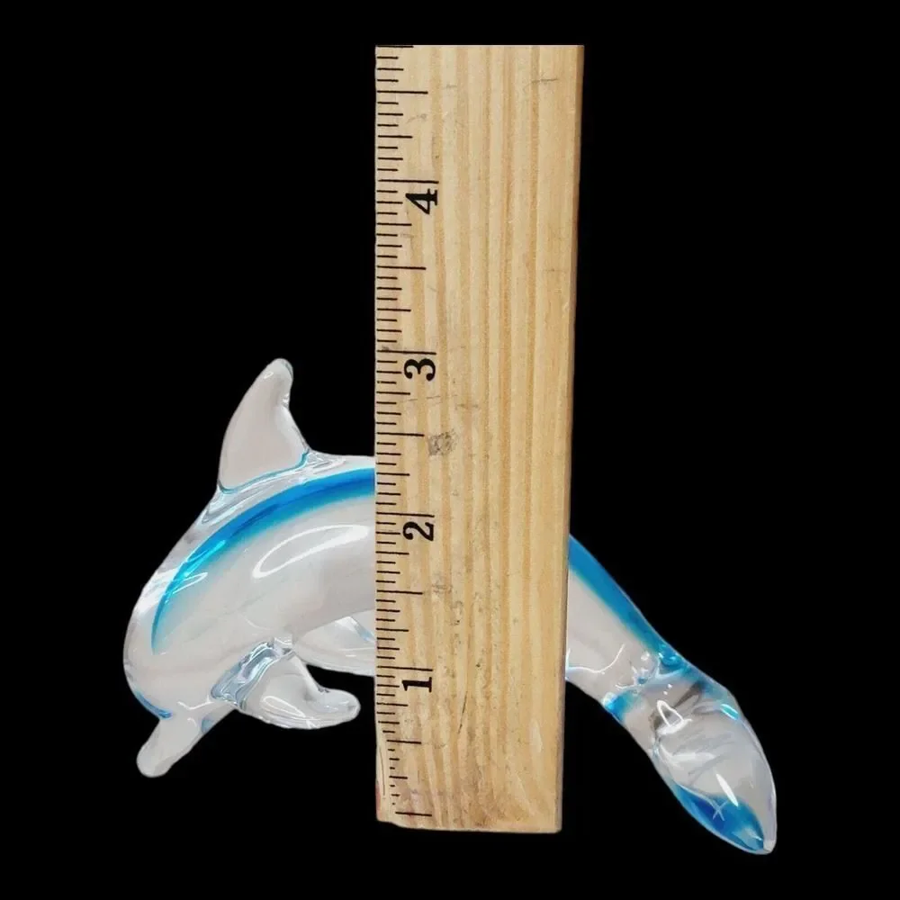 Marcolin Lead Crystal Art Glass Cobalt Blue Dolphin Signed‎ Sardinia Italy 4